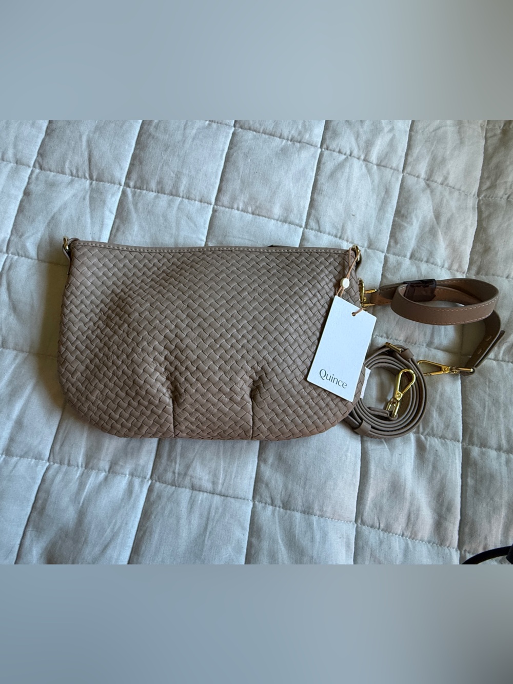 Quince Sloane handwoven mini shoulder bag, taupe, NWT
